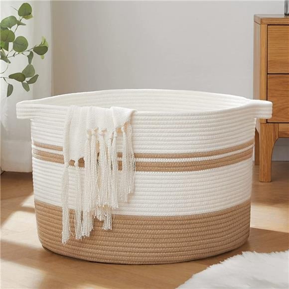 Cotton Rope Basket 20x20x13 inches Laundry Basket Blanket Basket with Handles